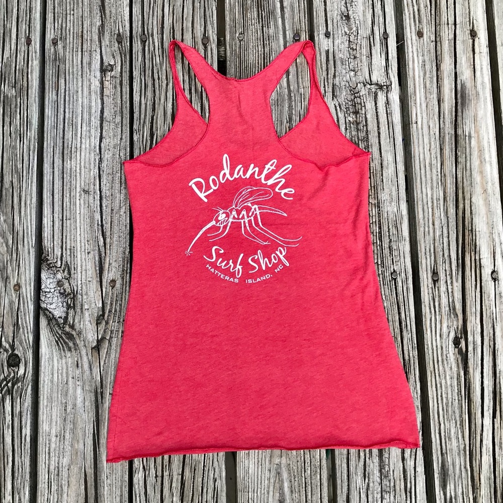 Ladies RODANTHE SURF SHOP Red Mosquito Logo Graphic Surf Shop Tank Top S